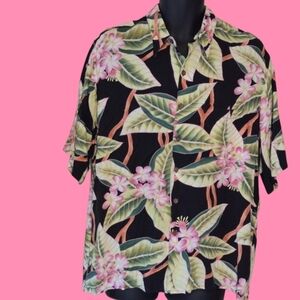 Vintage 90s Reyn Spooner Pink Black Hawaiian Shirt Mens Large